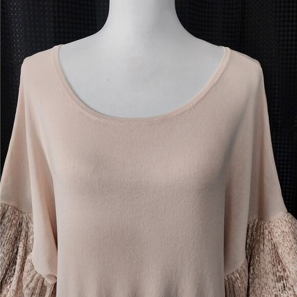 EXPRESS! ANTIQUE SHELL PINK KNIT TOP, BLOUSON BALLOON LACE SLEEVES! SZ XL - Picture 3 of 8